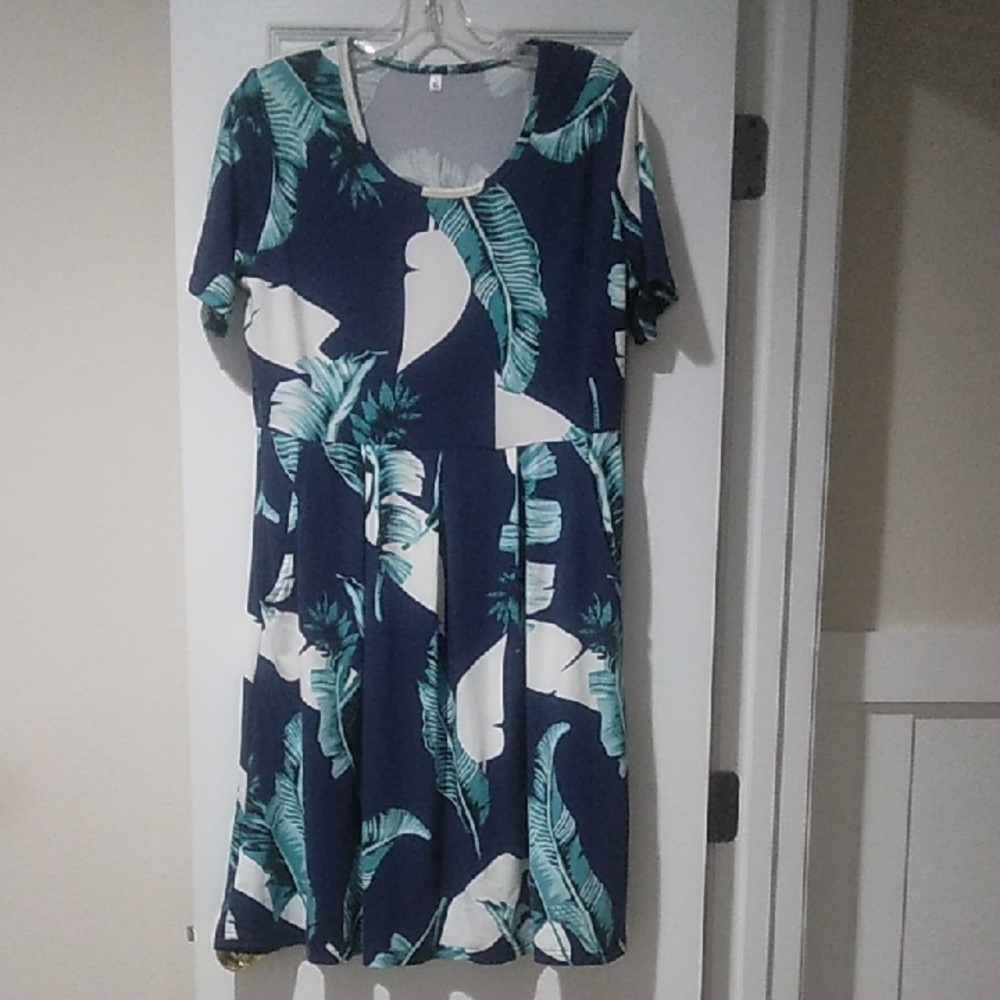 Tropical Print Navy Dress